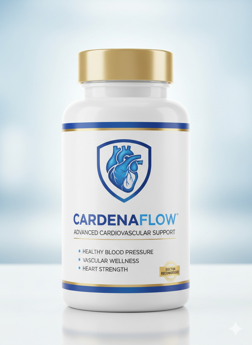 CardenaFlow supplement bottle and packaging on a neutral surface